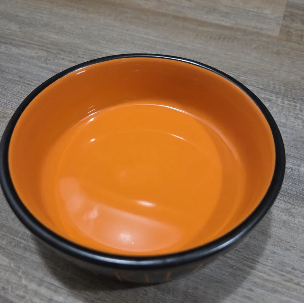 Rae Dunn Black And Orange BAD KITTY Pet Bowl